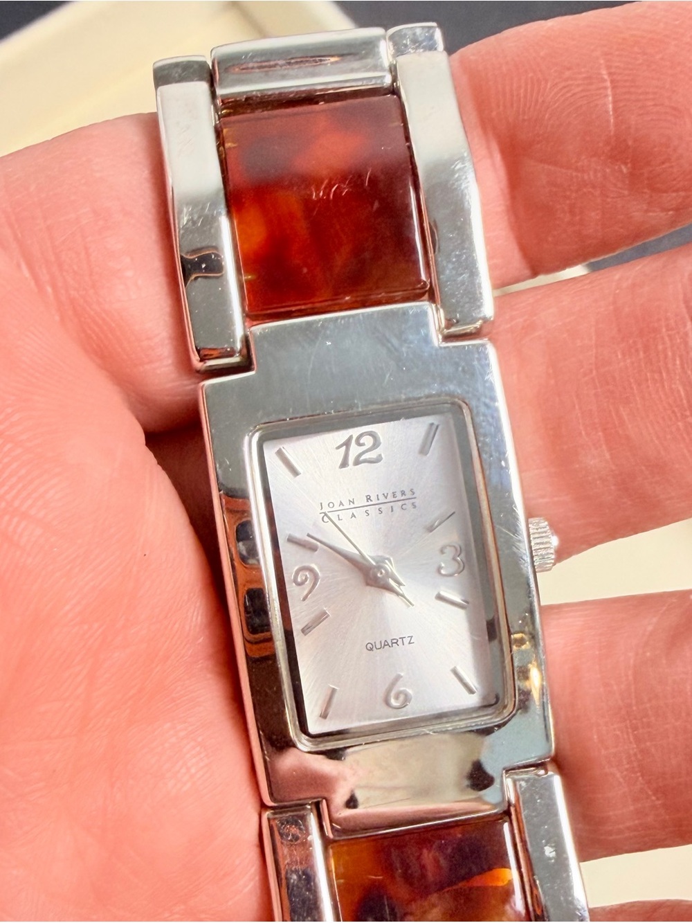 ☀️SOLD☀️Joan Rivers Classics Collection Tortoiseshell Inlay Link Vintage Watch - Picture 5 of 6